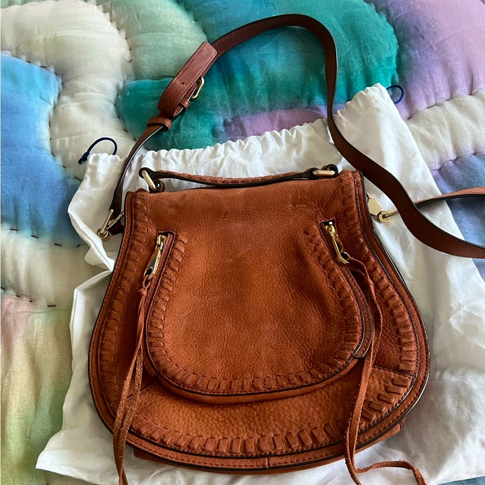 Rebecca Minkoff Vanity Whipstitched brown suede saddle bag